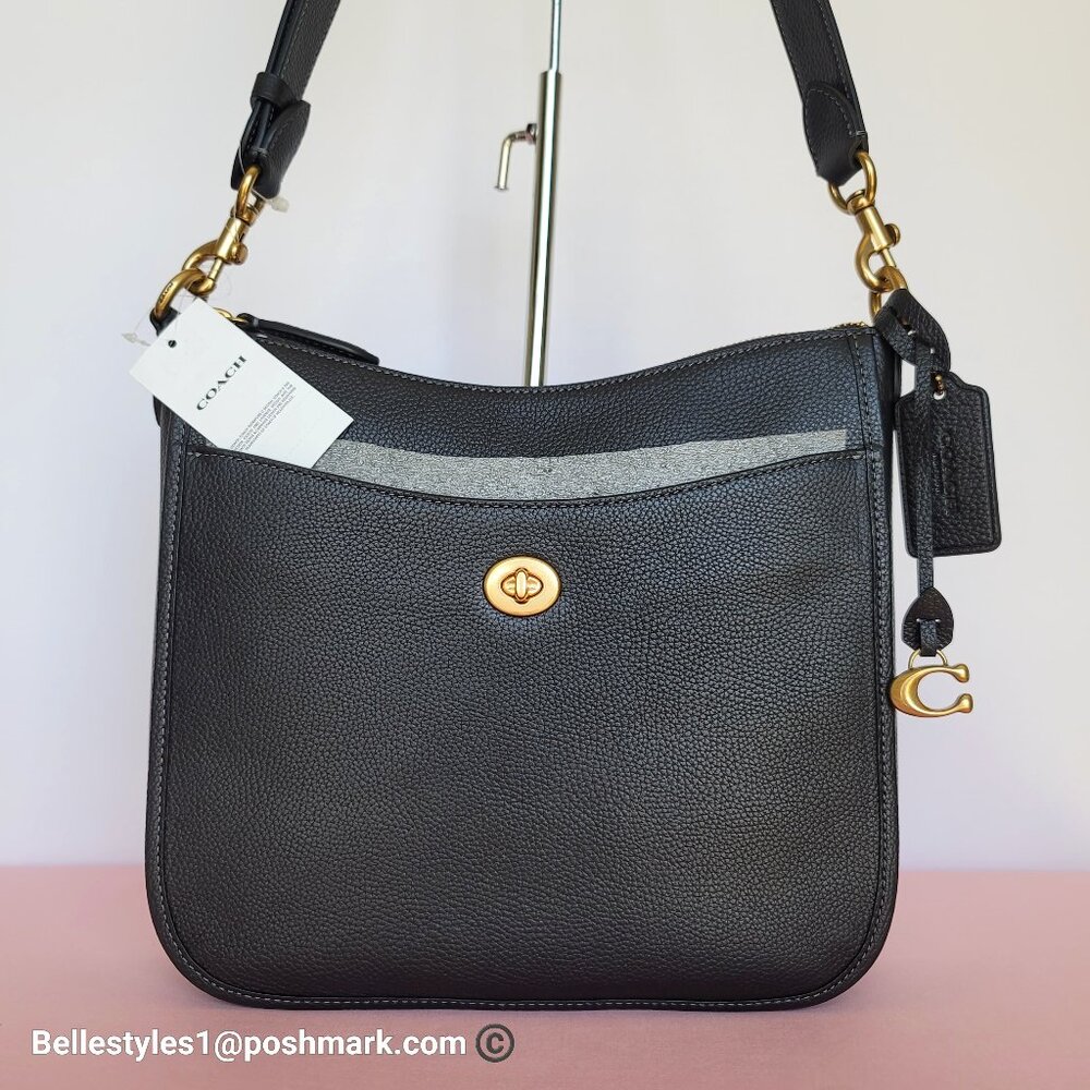 COACH Chaise Pebbled Leather Crossbody Bag- Black color 🎈$238.